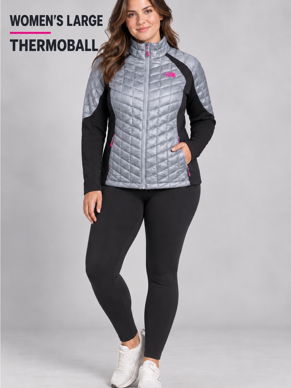 The North Face Women's Silver Quilted Thermoball Jacket with Black Panels